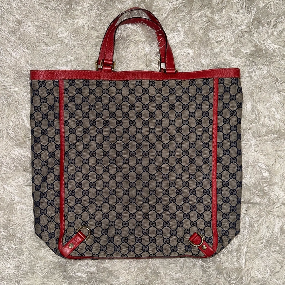 Vintage Gucci Large Abbey D Ring Tote - Red/Navy Blue - Picture 2 of 16